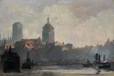 Erich Kips, 2 Arbeiten: Danzig. Lagerhalle im Hafen, 1900, Oil