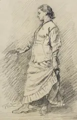 Fritz von Uhde, Stehende junge Frau, 1880, Pencil drawing