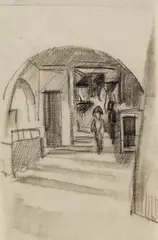 August Macke, Unter den Lauben in Thun I, 1914, Charcoal drawing