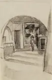 August Macke, Unter den Lauben in Thun I, 1914, Charcoal drawing