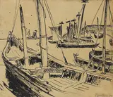 Max Pechstein, Keitelkähne, 1909, Brush and India ink drawing