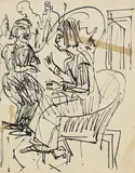 Erna Kirchner und Lise Gujer im Gespräch by Ernst Ludwig Kirchner, 1923, Reed pen drawing, sold Mar 2007