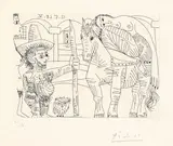 Pablo Picasso, Couple, hibou et odalisque à cheval (Le départ de la shunamite?), 1968, Etching