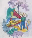 Otto Fischer-Trachau, Geliebte im Boot, 1915, Tempera
