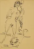 Akt im Atelier vor einer Plastik by Ernst Ludwig Kirchner, 1924, Pen and India ink drawing, sold Mar 2007