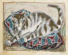 Katze by Otto Dix, 1959, Farblithografie auf Bütten, sold Mar 2007
