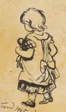 Mädchen mit Puppe by Heinrich Zille, 1905, India Ink, sold Mar 2007