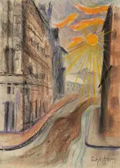Hugo Scheiber, Straßenszene, 1920, Coloured chalk