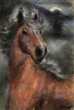Hans Jürgen Kallman, Pferd in stürmischer Nacht, 1960, Pastel