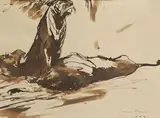 Otto Dill, 3 Bll.: Tiger und Löwe im Käfig. Schreitender Löwe. Dompteur mit Raubtieren, 1910, Pen and India ink