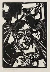 Frau mit Blume by Heinrich Campendonk, 1918, Woodcut, sold Mar 2007