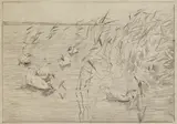 Alexander Koester, Fünf Enten am Schilfufer, 1900, Pencil drawing