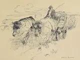 Otto Dill, 2 Bll.: Bauer auf dem Ochsenkarren. Bauer mit zwei Pferden, 1940, Pen and ink drawing