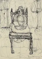 Enrique Brinkmann, Mädchen auf einem Stuhl sitzend, 1959, Pen and India ink drawing