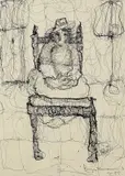 Enrique Brinkmann, Mädchen auf einem Stuhl sitzend, 1959, Pen and India ink drawing
