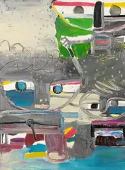 Heimrad Prem, o.T. (Gesichter), 1972, Oil on canvas