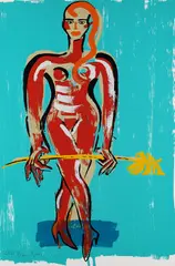 Elvira Bach, 3 Bll.: Frau mit Blume, 1980, Silkscreen in colours