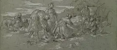 August Richter, Die Kartoffelernte, Pen and ink drawing