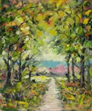Paula Wimmer, Baumallee, 1950, Oil on cardboard