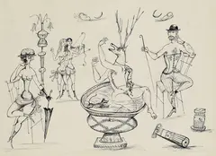 Bele Bachem, Aktäon, 1948, Pen and India ink drawing
