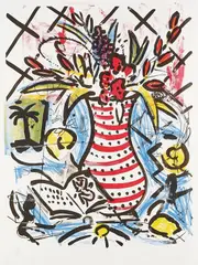 Stefan Szczesny, Blumenstillleben, 1990, Lithograph in colours