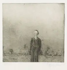 Klaus Fußmann, Figur vor Landschaft (Hella K.), 1973, Drypoint