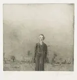 Klaus Fußmann, Figur vor Landschaft (Hella K.), 1973, Drypoint