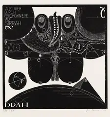 Uwe Bremer, Auftrieb durch Psychokinese auf Sirrah, 1971, Woodcut