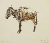 Johann Nepomuk Rauch, Lasten tragender Esel, 1841, Watercolour