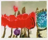 Klaus Fußmann, Tulpen, Vergißmeinnicht und Primel, 1992, Etching in colours
