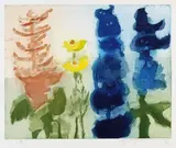 Klaus Fußmann, Rittersporn, Astilbe und Rudbeckia, 1992, Etching in colours