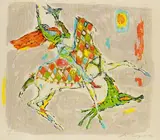 Alois Carigiet, Cavalier au faucon, 1962, Lithograph in colours