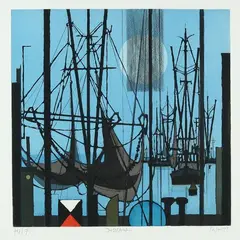 Otto Eglau, Inselhafen, 1979, Etching and aquatint in colours