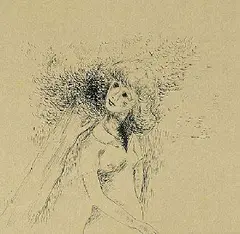 Mac Zimmermann, Mädchen vor Baum, 1930, Pen and India ink drawing