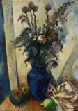 Natalia Goncharova, Blumenstillleben mit blauer Vase