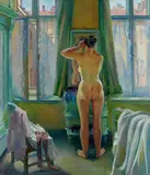 Frühmorgens - Akt zwischen zwei Fenstern by Conrad Felixmüller, 1937, Oil on canvas, sold Dec 2006