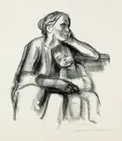 Arbeiterfrau mit schlafendem Jungen by Käthe Kollwitz, 1927, Colour lithograph on firm, hammered wove paper with watermark "JWZANDERS 1927", sold Dec 2006