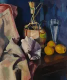 Georg Breitwieser, Stillleben mit Fiasco und Zitronen, 1931, Oil on canvas
