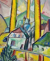 Annemarie Jacob, Dorf mit Schornsteinen, 1920, Gouache