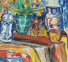 Annemarie Jacob, Stillleben mit Maske, 1920, Gouache