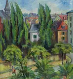 Otto Wachsmuth, Darmstädter Stadtansicht, 1920, Oil on cardboard