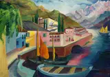 Heinrich Ehmsen, Küstenort am See in Dalmatien, 1930, Oil on canvas