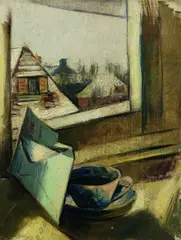 Emil van Hauth, Fensterstillleben mit Briefkuvert und Tasse, 1931, Oil on canvas