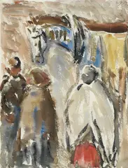 Emil von Gerliczy, Drei Personen und Pferd, 1919, Watercolour