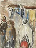 Emil von Gerliczy, Drei Personen und Pferd, 1919, Watercolour
