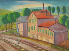 Rudolf Möller, Häuser und Laterne, 1910, Oil on canvas