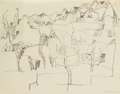 Eduard Bargheer, Ischialandschaft, 1949, Reed pen drawing