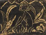 Otto Mueller, Mädchen zwischen Blattpflanzen (Mädchen im Schilf), 1912, Woodcut