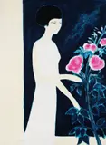 André Brasilier, Femme avec roses, 1977, Lithograph in colours