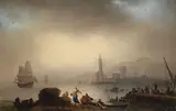 Alexander-Jean Noël, 2 Gemälde: Südliche Küstenlandschaften mit Fischern und Leuchtturm, 1800, Oil on canvas